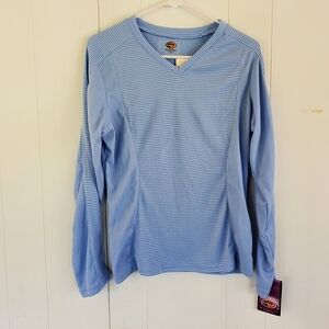 NEW Duofold Top Size Medium Blue Striped Athletic Long Sleeve